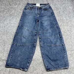 One Teaspoon Jeans Womens 27 Blue Denim Wide‎ Leg Seamed Panel Raw Hem Baggy